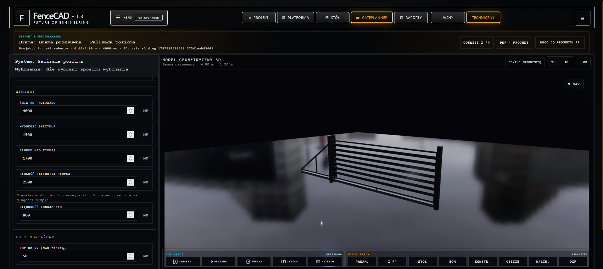 GatePlanner — projekt bramy i model 3D