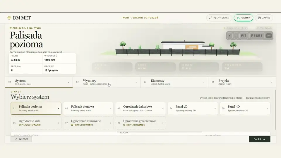 Prawdziwy konfigurator ogrodzeń działający pod marką DM MET